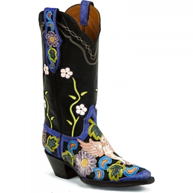 Black Unisex Jack Khloe Craftsman Hand-Tooled Cowboy Boot