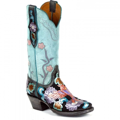 Black Unisex Jack Khloe Ii Design Craftsman Hand-Tooled Cowboy Boot