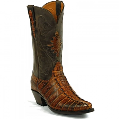Black Unisex Jack Shield Inlay Alligator Tail Cowboy Boot Brownnatural