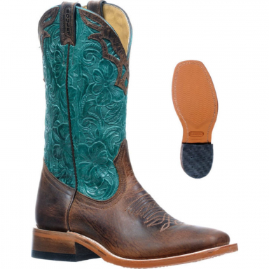 Boulet Womens Turquoise and Chocolate with Rubber Sole Cowgirl Boot 2964
