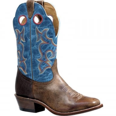 Boulet Mens Roughstock Lava Electric Blue Shoulder Navajo Brown Cowboy Boot 473
