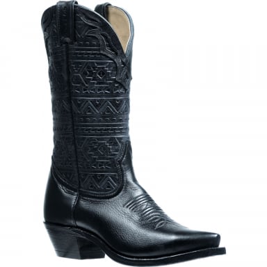 Boulet Womens Authentic Lightning Black Deer Silky Black Cowboy Boot 4940
