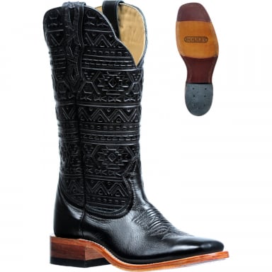 Boulet Womens Authentic Lightning Black Deer Silky Black Stockman Boot 4942
