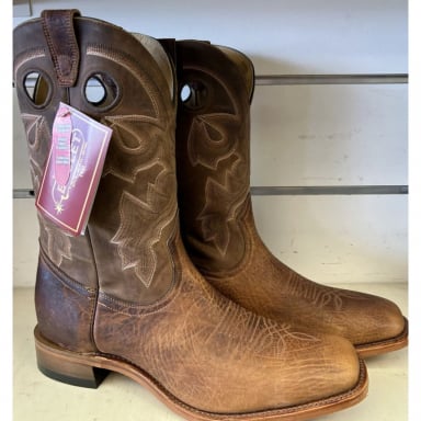 Boulet Mens 12" Brown Learher Square Toe Cowboy Boot S7238