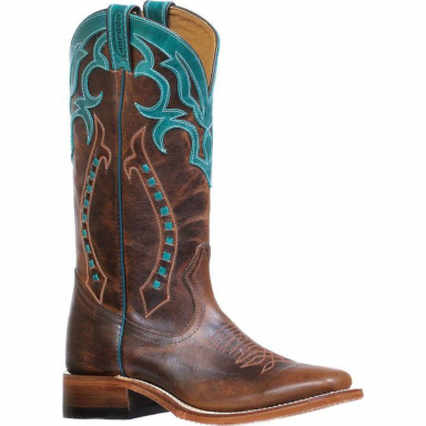 Boulet Womens West Turqueza Wide Square Toe Cowgirl Boot 8294