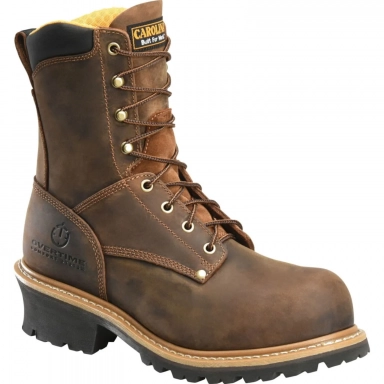 Carolina Mens 8 Inch Brown Leather Safety Toe Logger Work Boot