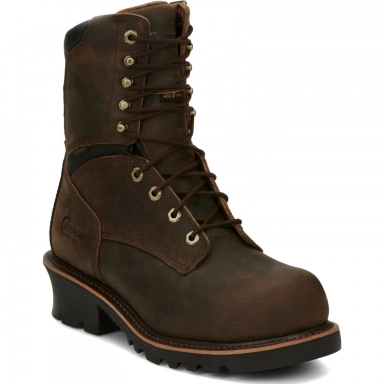 Chippewa Mens 9" Waterproof Insulated EH Comp Toe Logger Buff Crazy Horse
