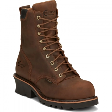 Chippewa Mens 8" Waterproof EH Comp Toe Logger Heavy Duty Tan