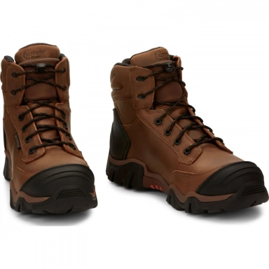 Chippewa Mens 6" Cross Terrain Waterproof Work Boot Bourbon Brown