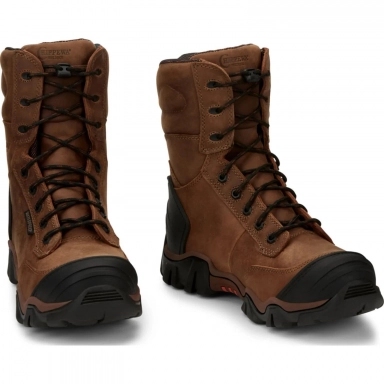 Chippewa Mens 8" Cross Terrain Waterproof Nano Comp Toe Work Boot Bourbon Brown