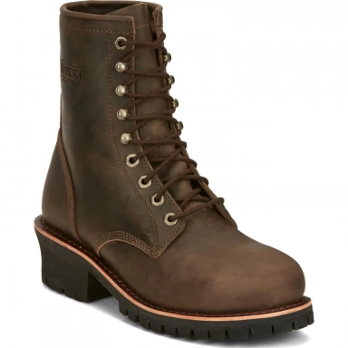 Chippewa Mens 8" Classic 2.0 Steel Toe Logger Work Boot Chocolate Apache