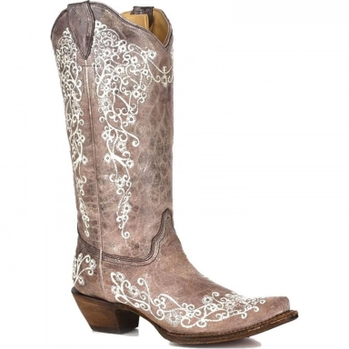 Corral Womens Snip Lisa Brown Crater Bone Embroidery Western Boot