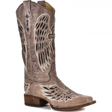 Corral Womens Cross And Wings Brown Black Sequence Square Toe Western