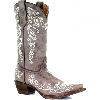 Corral Kids Lisa Brown Bone Embroidery Western Boot