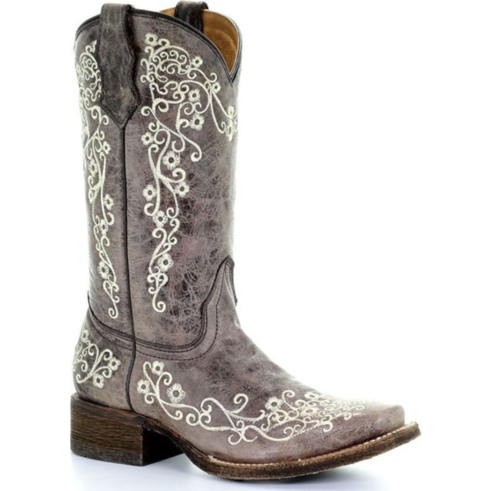Corral Children/'s Bone Embroidered Cowhide Square Toe Boot A2980