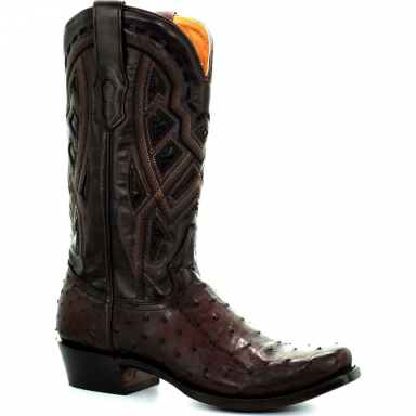 Corral Mens Jesse Chocolate Ostrich Inlay Woven Narrow Square Toe Western Boot A3468