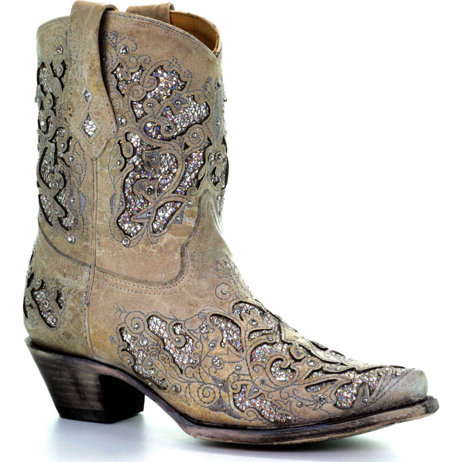 Shop Corral Womens Mariah White Glitter Inlay And Crystals Ankle