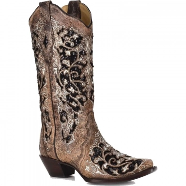 Corral Womens Brown Inlay Embroidery Studs Crystals Western Boot
