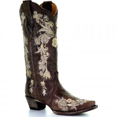 Corral Womens Tobacco Studs And Flowered Embroidery And Crystals Wedding Boot A3572