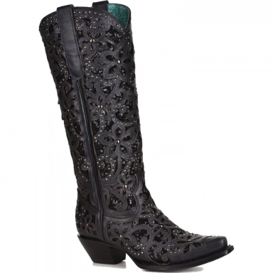Corral Womens Black Full Inlay Studs Tall Top Boot