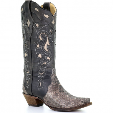 Corral Womens Natural Rattle Snake Inlay And Embroidery Triad Boot A3697