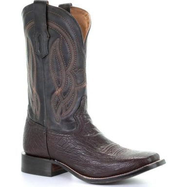 Corral Mens Brown Ostrich Embroidery Square Toe Cowboy Boot A3714