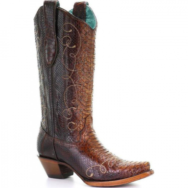 Corral Womens Tan Embroidery Python Cowgirl Boot A3733