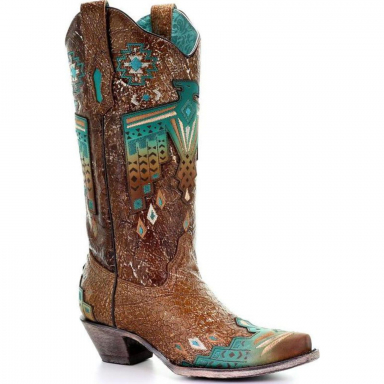Corral Womens Tobacco Overlay Turquoise Eagle Embroidery Cowgirl Boot A3737