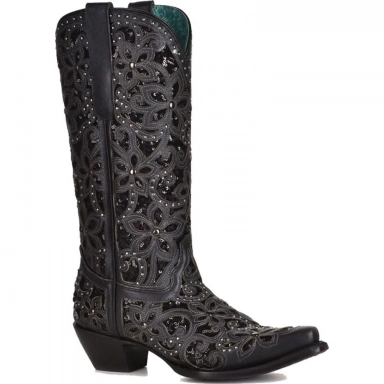 Corral Womens Black Inlay Embroidery Studs Cowgirl Boot