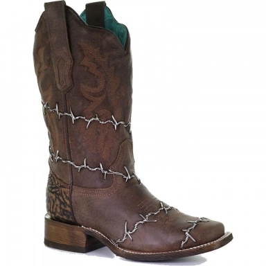 Corral Womens Brown Barbed Wire Woven Square Toe Rodeo Collection Boot