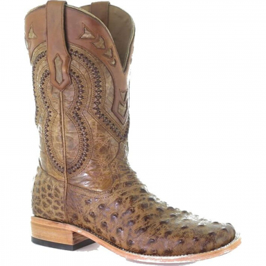 Corral Mens Orix Ostrich Overlay Embroidery Woven Square Toe Boot