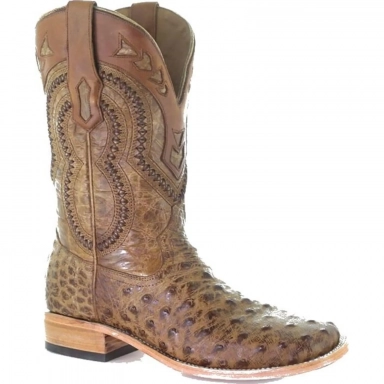 Corral Mens Orix Ostrich Overlay Embroidery Woven Square Toe Boot