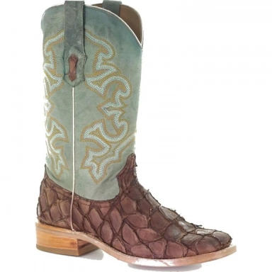 Corral Mens Brown-Turquoise Fish Embroidery Square Toe Boot
