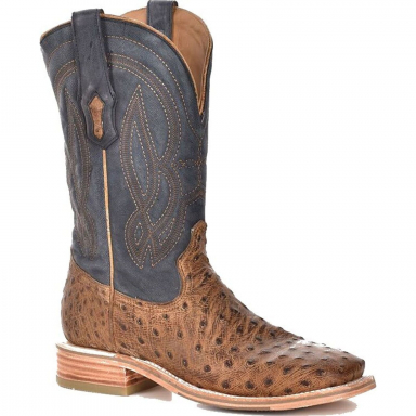 Corral Mens Orix-Navy Blue Ostrich Embroidery Square Toe Boot