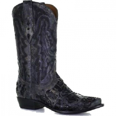 Corral Mens Black Alligator Inlay Embroidery Boot A4116