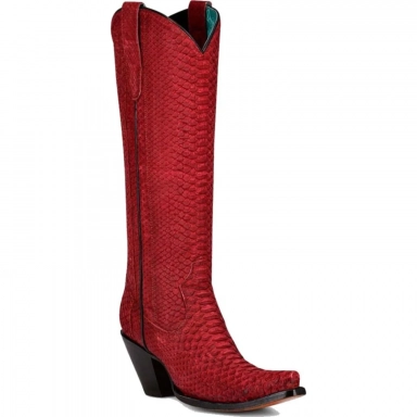 Corral Womens Red Python Tall Top Full Exotic Boot
