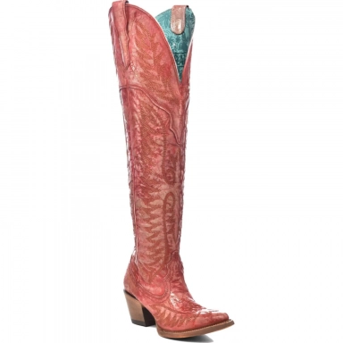 Corral Womens Distressed Red Embroidery Tall Top Boot
