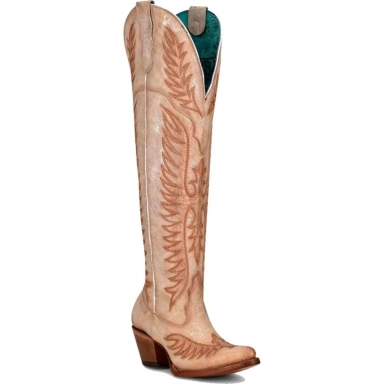 Corral Womens White Embroidery Tall Top Boot