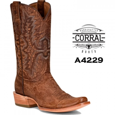 Corral Mens Brown Embroidery Narrow Square Toe Boot