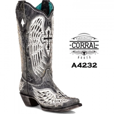 Corral Womens Black Cross Wings Overlay Studs Boot