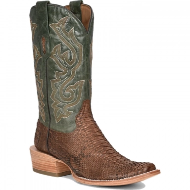 Corral Mens Brown-Green Python Embroidery Narrow Square Toe Boot