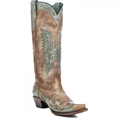 Corral Womens Bone-Turquoise Eagle Overlay Boot