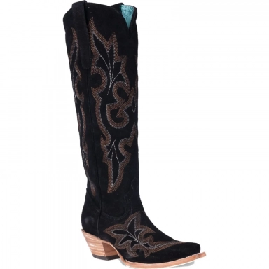 Corral Womens Black Suede Embroidery Tall Top Boot