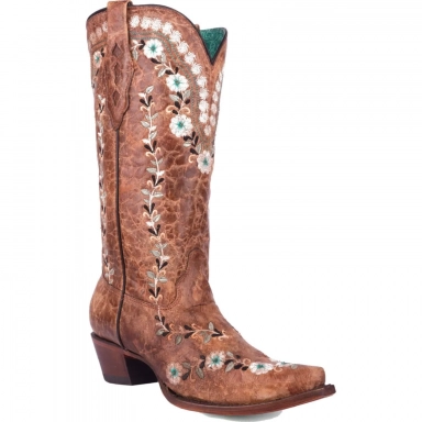 Corral Womens Cognac Flowered Embroidery Glow Collection Boot