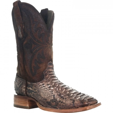 Corral Mens Brown Python Lamb Shatf Embroidery Wide Square Toe Boot
