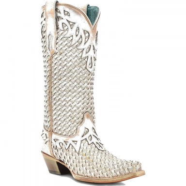 Corral Womens White Glitter Woven Overlay Boot