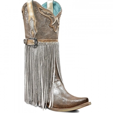 Corral Womens Silver-Gold Metallized Leather Harness Studs Fringes
