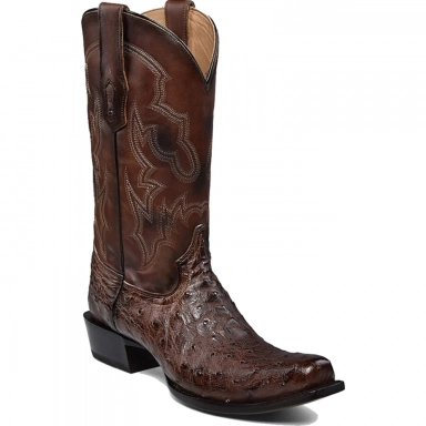 Corral Mens Brown Ostrich Embroidery Narrow Square Toe Boot