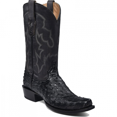 Corral Mens Black Ostrich Embroidery Narrow Square Toe Boot