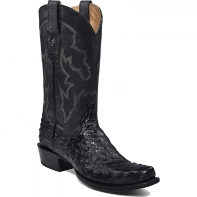 Corral Mens Black Ostrich Embroidery Narrow Square Toe Boot